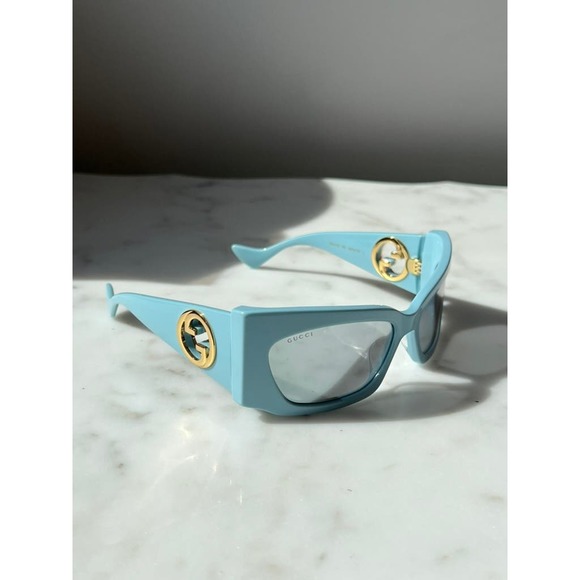 NEW Gucci GG1412S Blue Mirror Shield Sunglasses $695 main image 10